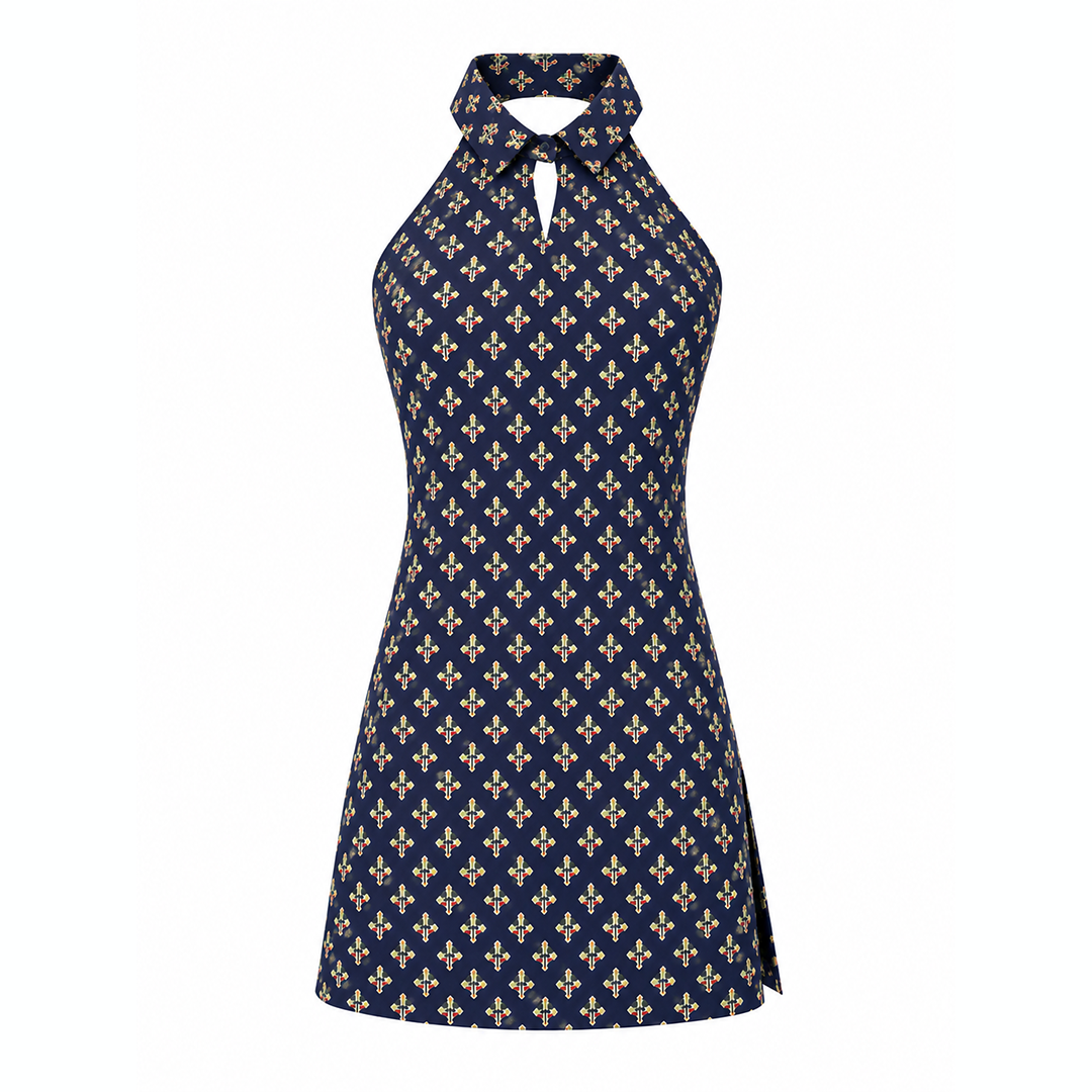 Navy Printed Halter-Neck Tunic