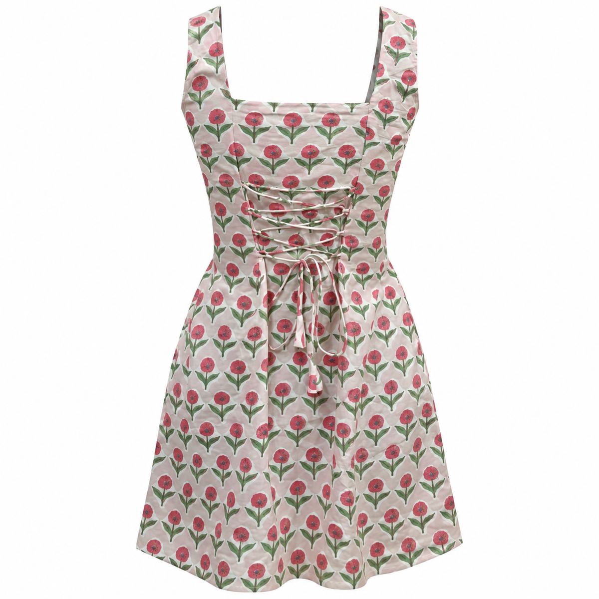Peach Floral Square-Neck Slit Top