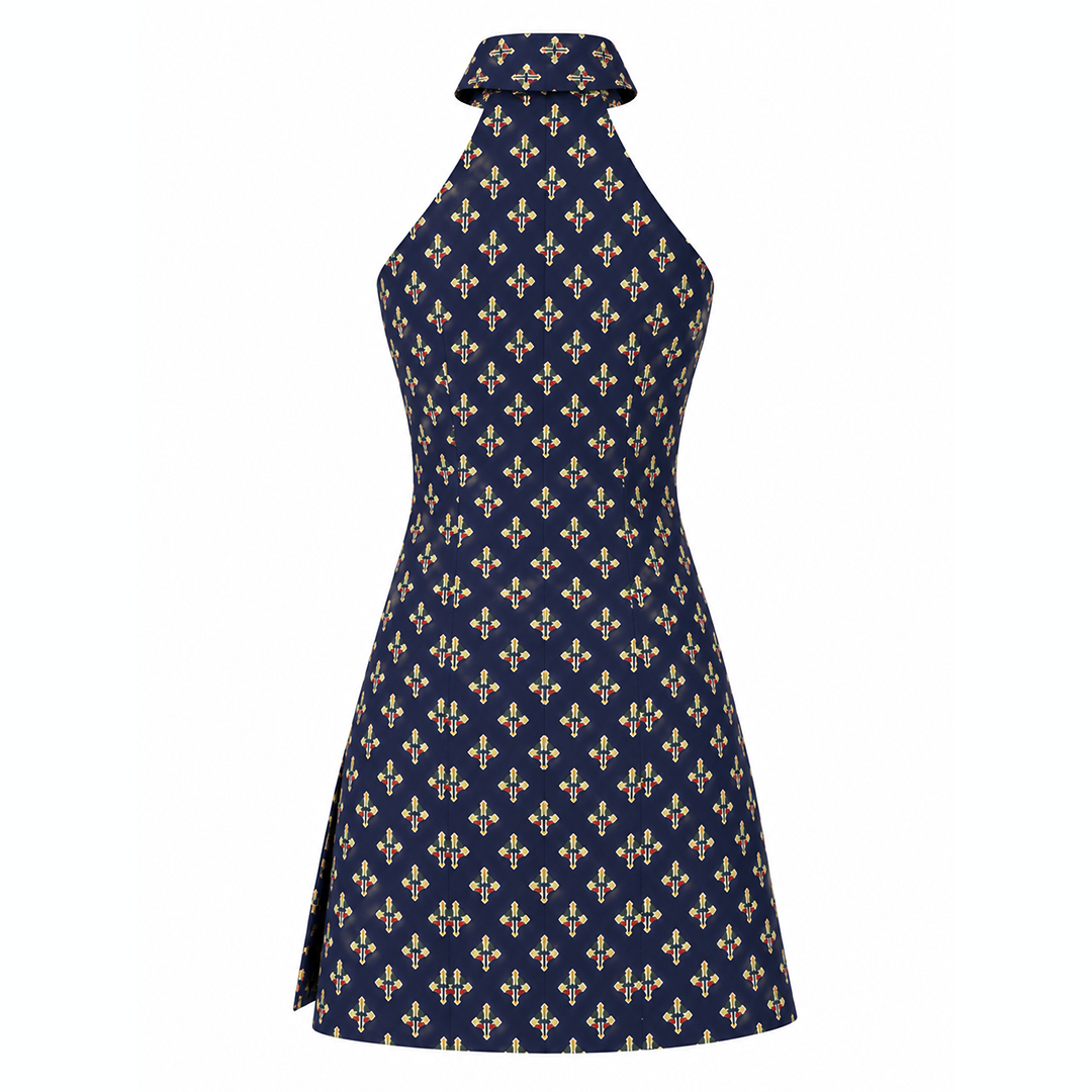 Navy Printed Halter-Neck Tunic