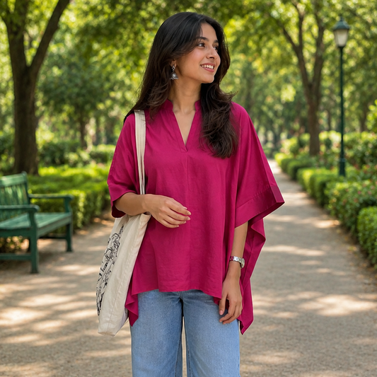 Fuchsia Pink V-neck Kaftan Top
